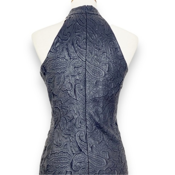 NWT $289 W by Worth Metallic Navy Paisley Halter Dress - Size 8 - Picture 3 of 11